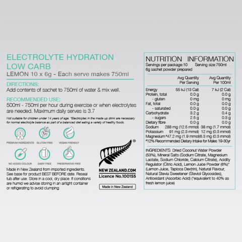 Pure Sports Electrolyte Hydration Lemon 10 sachet box 6g each